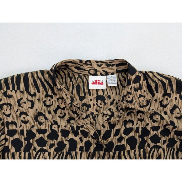 Alia Women's Top Size 16 Brown Mixed Animal Print Long Sleeve Button-Up - Picture 3 of 12
